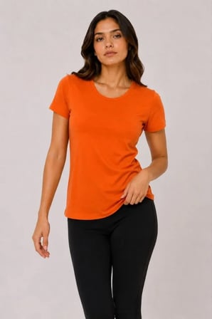 Livizmir Moda Basic Tişört Bisiklet Yaka Kısa Kol Günlük Yazlık Slim Fit T-Shirt - Turuncu