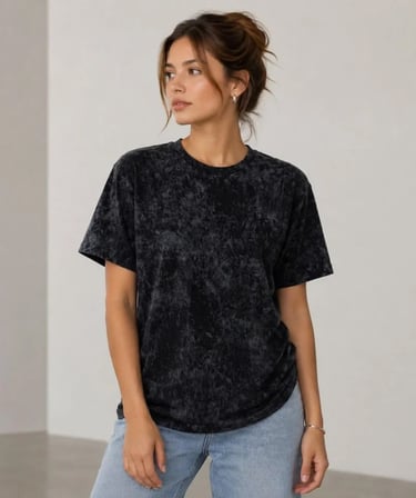 Livizmir Moda Yıkamalı Washed Effect Tişört Bisiklet Yaka Sokak Stil Kısa Kol T-Shirt - Siyah