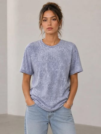 Livizmir Moda Yıkamalı Washed Effect Tişört Bisiklet Yaka Sokak Stil Kısa Kol T-Shirt - Gri