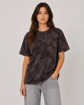 Livizmir Moda Yıkamalı Washed Effect Tişört Bisiklet Yaka Sokak Stil Kısa Kol T-Shirt - Siyah