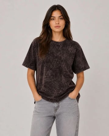 Livizmir Moda Yıkamalı Washed Effect Tişört Bisiklet Yaka Sokak Stil Kısa Kol T-Shirt - Siyah