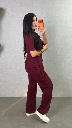 Livizmir Moda Kadın Kısa Kollu Bisiklet Yaka Yandan Toka Detaylı Viskon Iki Iplik Bluz Ve Pantolon Ikili Takım
