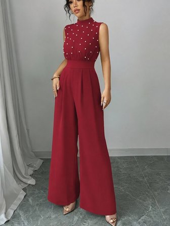 Livizmir Moda Kadın Balıkçı Yaka Kolsuz Incili Beli Kuşaklı Uzun Janjan Tulum