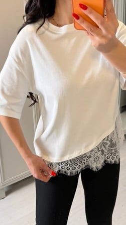 Livizmir Moda Kısa Kollu Bısıklet Yakalı Dantel Detaylı Vıskon ıkı ıplık Bluz