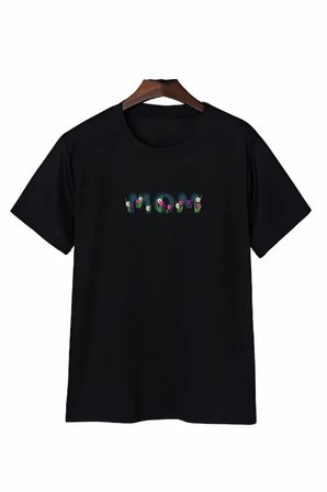 Livizmir Moda Anneler Günü Mom Çiçek Temalı Baskılı Oversize Bisiklet Yaka T-shirt - Siyah