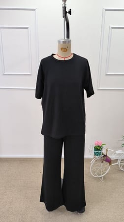 Livizmir Moda Kadın Kısa Kollu Bisiklet Yaka Viskon Iki Iplik Bluz Ve Pantolon Ikili Takım