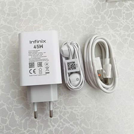 Infinix Note 30 5G Uyumlu 45 Watt Şarj Aleti + Kulaklık