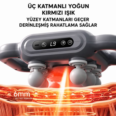 Masaj Aleti 8 Başlıklı Kızılötesi Isıtmalı Derin Doku Masaj Cihazı LCD Ekranlı 9 Kademe 6 Masaj Modu Şarjlı Titreşimli Boyun Omuz Bel Sırt Bacak Kol Ayak Masaj Cihazı