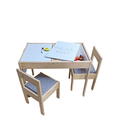 Ahşap Duyu Masası Yaz Sil Yüzey 2 Sandalyeli