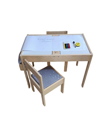Ahşap Duyu Masası Yaz Sil Yüzey 2 Sandalyeli