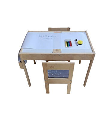 Ahşap Duyu Masası Yaz Sil Yüzey 2 Sandalyeli