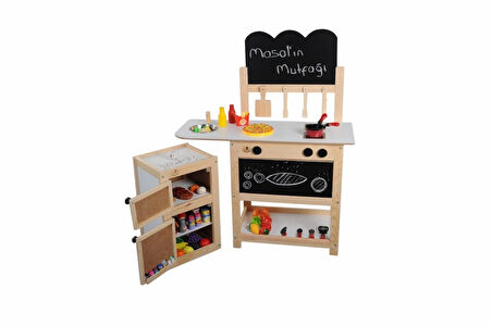 Ahşap Oyuncak Mutfak Seti Ve Buzdolabı