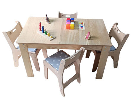 Ahşap Anaokulu Masası + 4 ergonomik sandalye minderli