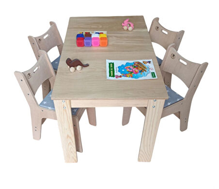 Ahşap Anaokulu Masası + 4 ergonomik sandalye minderli
