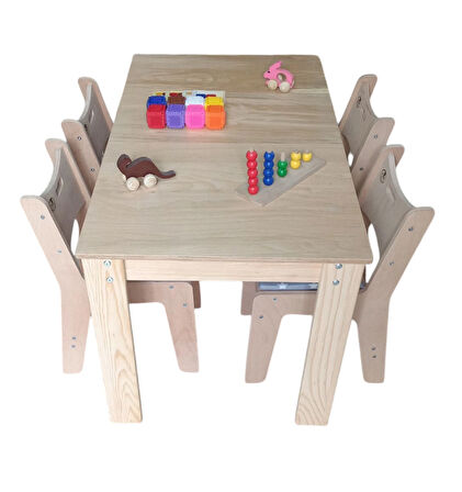 Ahşap Anaokulu Masası + 4 ergonomik sandalye minderli