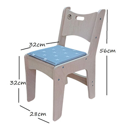 Ahşap Anaokulu Sandalyesi Ergonomik Tasarım Minderli