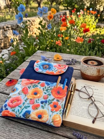 Tadsy Kitap Kılıfı Çiçekli Desenli Cepli Çıtçıtlı Kumaş Kılıf 19x25 cm