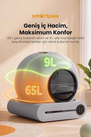 Smartpaw Nova Cat Pro Gri Akıllı Otomatik Kedi Tuvaleti (Distribütör Garantili)