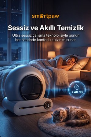 Smartpaw Nova Cat Pro Gri Akıllı Otomatik Kedi Tuvaleti (Distribütör Garantili)