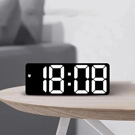 Dijital Masa Saati LED Ekran USB Güç Aynalı Tasarım Alarm Sıcaklık Takvim Özellikli Adaptör Pilli