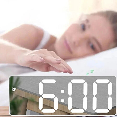 Dijital Masa Saati LED Ekran USB Güç Aynalı Tasarım Alarm Sıcaklık Takvim Özellikli Adaptör Pilli