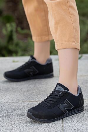 Kadın Siyah Füme Günlük Rahat Taban Comfort File Bağcıklı Hafif Esnek Yürüyüş Sneaker Spor Ayakkabı