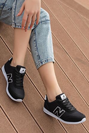 Kadın Siyah Füme Günlük Rahat Taban Comfort File Bağcıklı Hafif Esnek Yürüyüş Sneaker Spor Ayakkabı