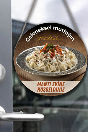 Mantı Salonu için Çift Taraflı Hoşgeldiniz Karşılama Tabelası, Mantı Dükkan Kapı Duvar  Tablo Süsü