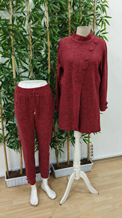 Kadın Uzun Kollu Balıkçı Yaka önden Düğmeli Bluz Ve Pantolon Yumoş Ikili Takım