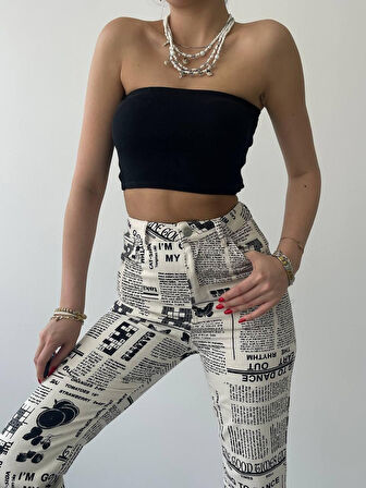 Novıne Gazete Desenli Pantolon