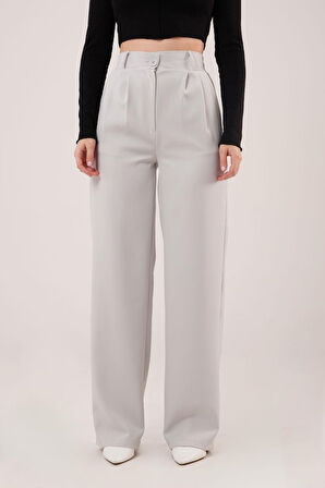 Bol Paça Piliseli Gri Pantolon