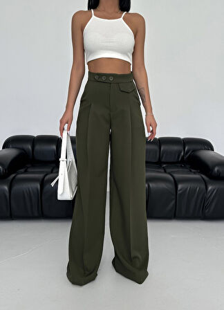 Üç Düğme Detayli Palazzo Pantolon