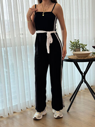 Kadın Ip Askılı Straplez Belden Kuşaklı Viskon Iki Iplik Tulum