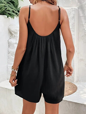 Kadın Ip Askılı Yuvarlak Yakalı Pileli Viskon Tulum