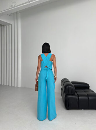 Keten Sirti Çapraz Geçi̇şli̇ Cepken Pantolon Takim