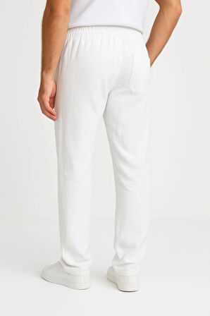 Erkek Keten Pantolon – Cepli, Beli Lastikli Ve Bağcıklı, Nefes Alan Rahat Kalıp, Yazlık Ve Baharlık Günlük Giyim, Şık - Konforlu Boru Paça Model - Beyaz