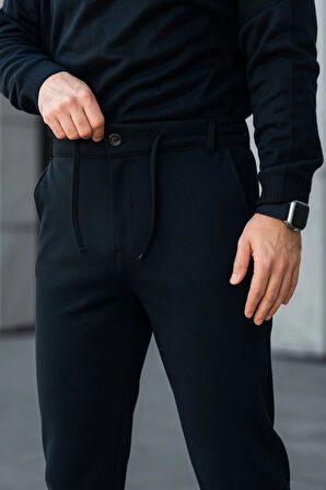 Erkek Diagonel Mikro Dokulu Cepli Pantolon - Siyah