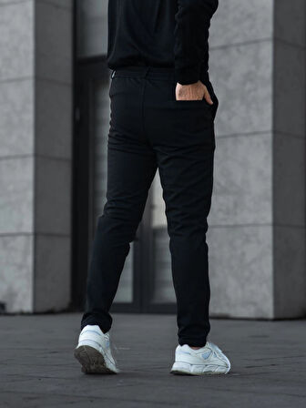 Erkek Diagonel Mikro Dokulu Cepli Pantolon - Siyah