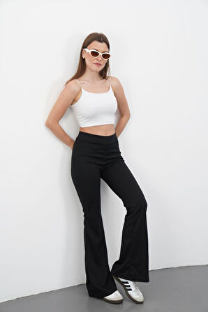 Kadın Yüksek Bel Krep Kumaş Bol Paça Pantolon