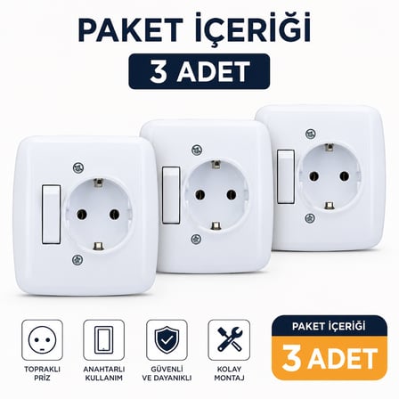 Siva Alti Anahtar Priz 3 Adet