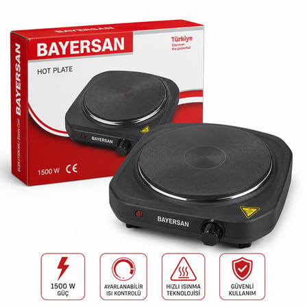 Bayersan Tek Gözlü Elektrikli Ocak 1500 W Pleytli Tasarım Mutfak Set Üstü