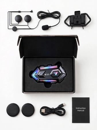 Y20 Bluetooth 5.3 Kask Kulaklığı – RGB LED Işıklı, Gürültü Azaltmalı Motosiklet Kulaklığı