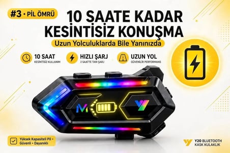 Y20 Bluetooth 5.3 Kask Kulaklığı – RGB LED Işıklı, Gürültü Azaltmalı Motosiklet Kulaklığı