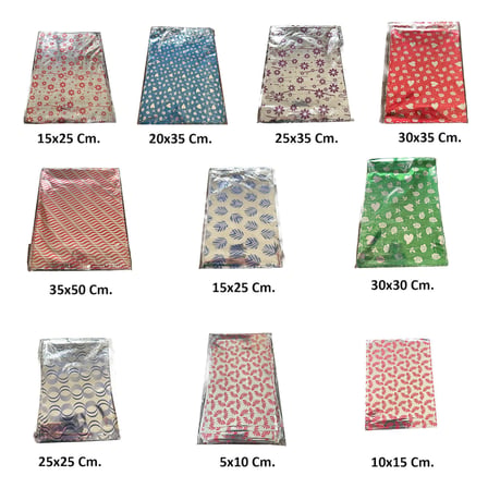 Omeyva Mor Çizgi Desenli Metalize Hediye Paketi Torba Poşet - 20x35 Cm. - 100 Adetlik 1 Paket