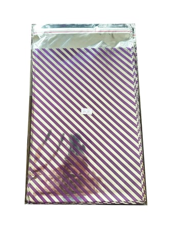 Omeyva Mor Çizgi Desenli Metalize Hediye Paketi Torba Poşet - 20x35 Cm. - 100 Adetlik 3 Paket