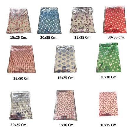 Omeyva Mor Çizgi Desenli Metalize Hediye Paketi Torba Poşet - 20x35 Cm. - 100 Adetlik 5 Paket