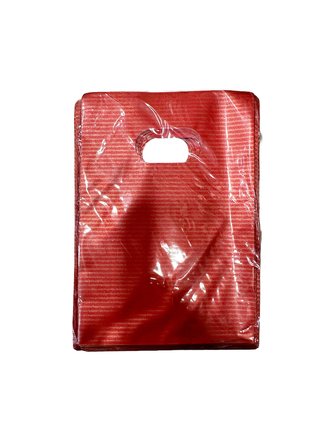 Omeyva Kırmızı Düz Çizgili Desenli Metalize Hediye Paketi El Geçmeli Poşet - 12x17 Cm. - 50 Adet