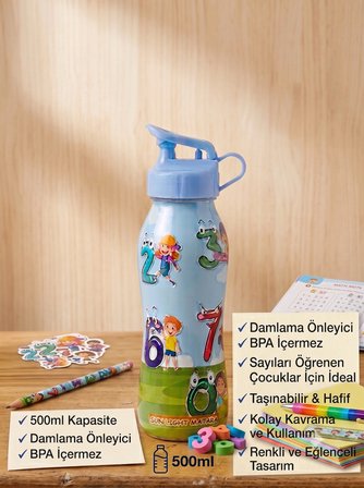 Çocuk Su Matarası 500 ml - Sızdırmaz Kapaklı BPA İçermez Okul Suluğu