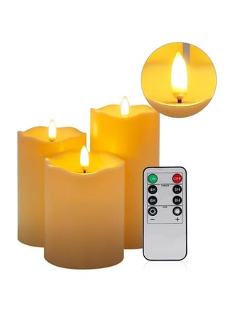 Luve Store 3'lü Alevsiz LED Mum Seti 3D Hareketli Fitil Uzaktan Kumandalı Zaman Ayarlı