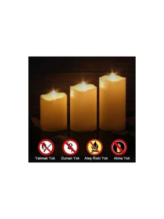 Luve Store 3'lü Alevsiz LED Mum Seti 3D Hareketli Fitil Uzaktan Kumandalı Zaman Ayarlı